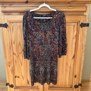Cha Cha Vente Tunic Dress Stretch Rayon Maroon Paisley Women's Size XL